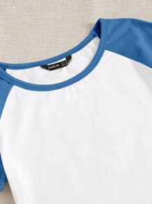 SHEIN EZwear 插肩袖短版上衣和海豚短褲套裝 - 藍白色 - 查看 3