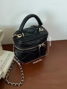 迷你幾何格紋衍縫鏈條水桶包