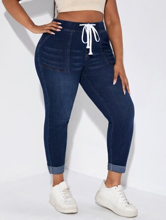 SHEIN SXY Jean skinny à cordon à ourlet roulé