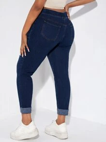 SHEIN SXY Schmale Jeans mit Tunnelzug, gerolltem Saum
