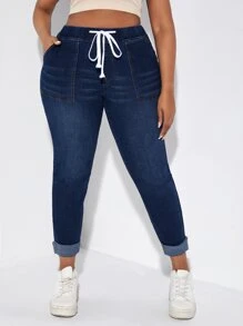 SHEIN SXY Schmale Jeans mit Tunnelzug, gerolltem Saum