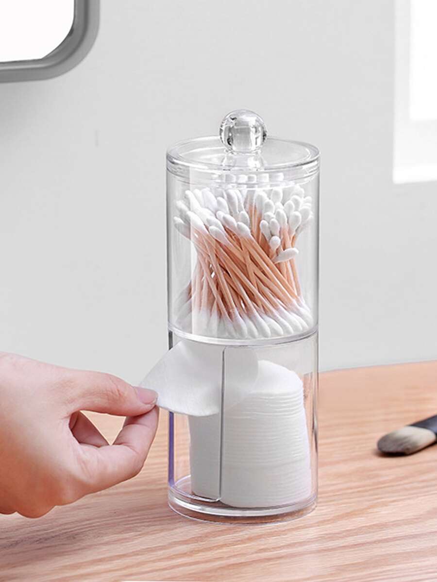 1pc Transparent Stackable Desk Organizer Box, 100pcs Double-Headed Cleaning Swabs - Clear - View 1
