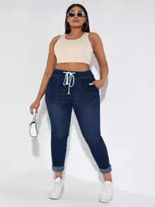 SHEIN SXY Schmale Jeans mit Tunnelzug, gerolltem Saum