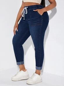 SHEIN SXY Schmale Jeans mit Tunnelzug, gerolltem Saum