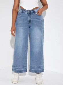 SHEIN Essnce Plus Wide Leg Jeans - Medium Wash - View 2