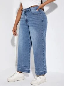 SHEIN Essnce Plus Wide Leg Jeans - Medium Wash - View 3
