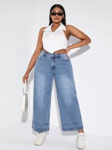 SHEIN Essnce Plus Wide Leg Jeans - Medium Wash - View 4