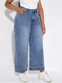SHEIN Essnce Plus Wide Leg Jeans - Medium Wash - View 5