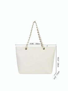 Geometric Embossed Grommet Eyelet Shoulder Tote Bag - White - View 5