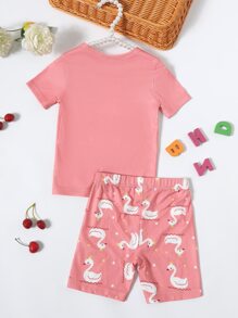 Toddler Girls Cartoon & Slogan Graphic Snug Fit PJ Set - Pink - View 2