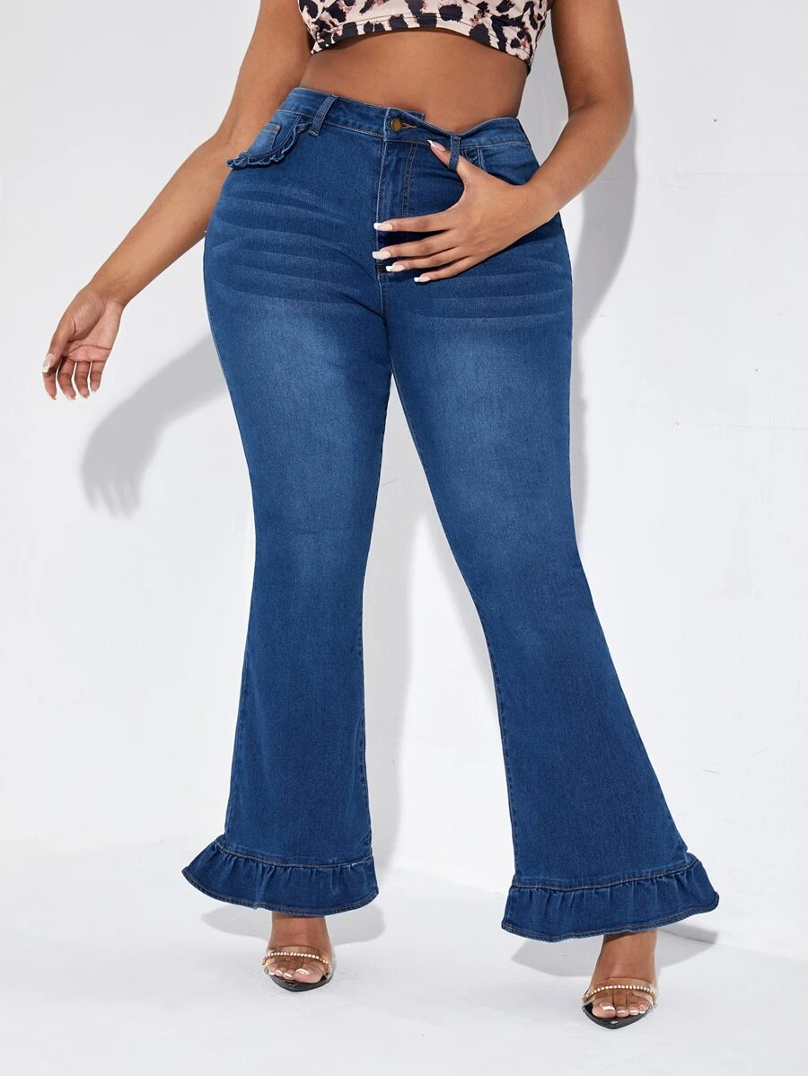 SHEIN Jeans de pierna amplia bajo con fruncido