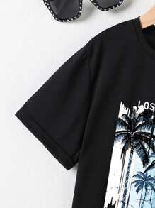 Boys 1pc Coconut Tree & Letter Graphic Tee - Black - View 4