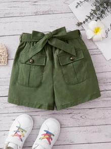 SHEIN 女孩翻蓋口袋腰帶工裝短褲