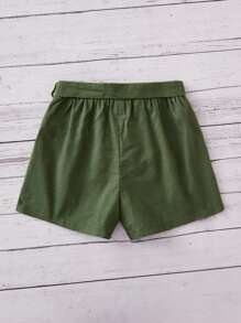 SHEIN 女孩翻蓋口袋腰帶工裝短褲