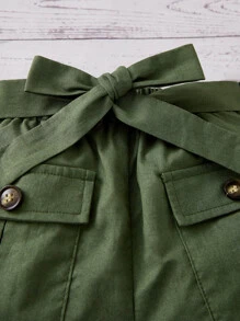 SHEIN 女孩翻蓋口袋腰帶工裝短褲