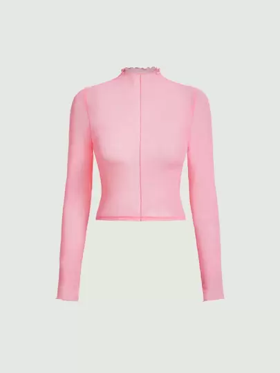 SHEIN MOD Top rosa de malla con ribete de lechuga
