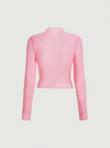 SHEIN MOD Top rosa in rete con bordo a lattuga