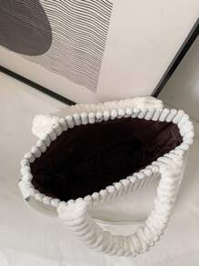 Metal Decor Corduroy Square Bag - Beige - View 4