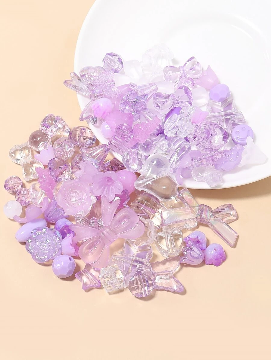 1pack Star & Bow Design DIY Acrylic Beads - Purple - View 1