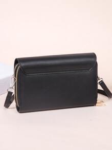 PC棕色PU皮革肩背式手機錢包，帶金屬裝飾的時尚便攜拉桿箱式肩袋 - 全配合拉鍊錢包，方便出門攜帶！ - 黑色 - 查看 3