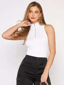 BizChic 半拉鏈條紋針織背心上衣工作服 - 白色 - 查看 1