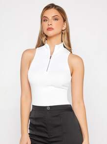 BizChic 半拉鏈條紋針織背心上衣工作服 - 白色 - 查看 5