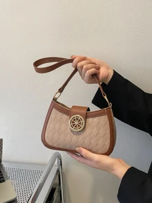 幾何浮雕金屬和水鑽裝飾撞色滾邊流浪包 - 彩色 - 查看 1