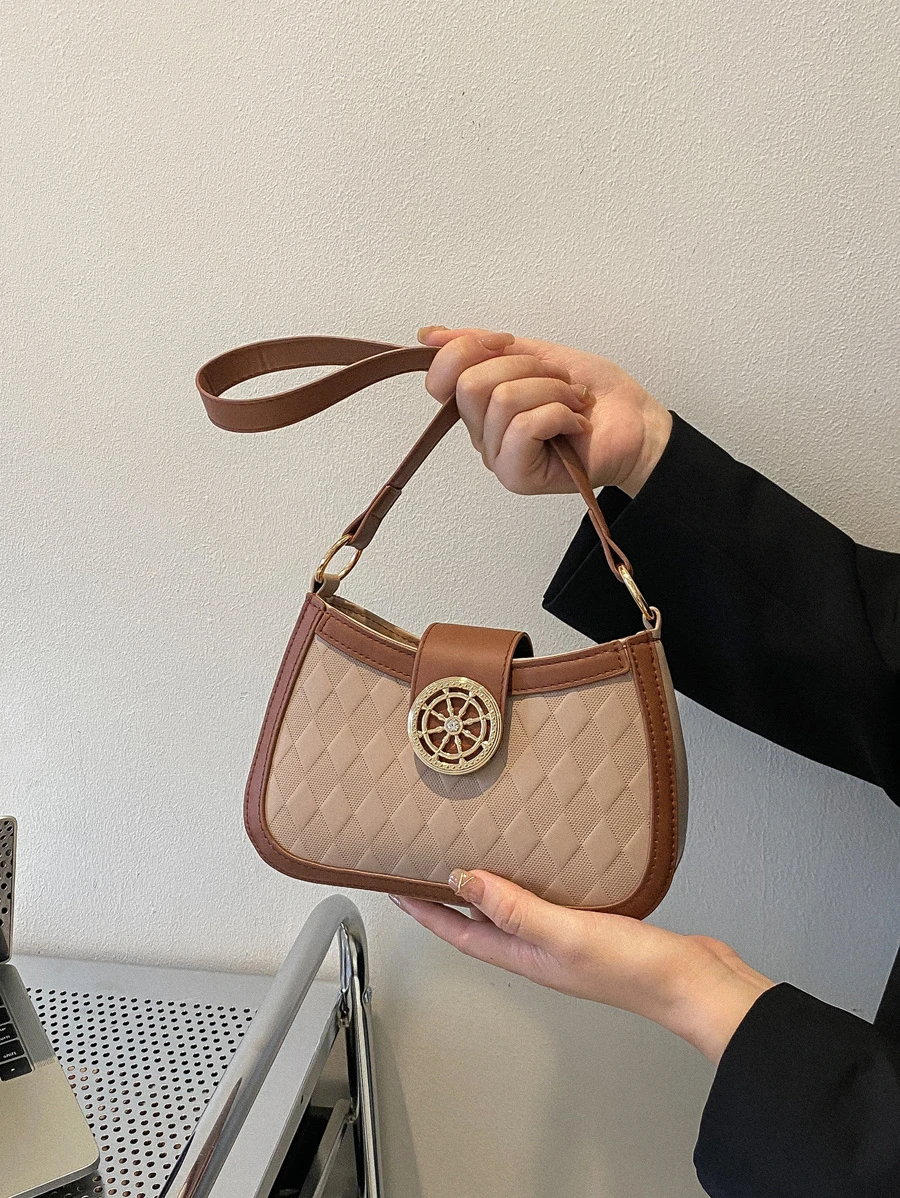 幾何浮雕金屬和水鑽裝飾撞色滾邊流浪包 - 彩色 - 查看 1