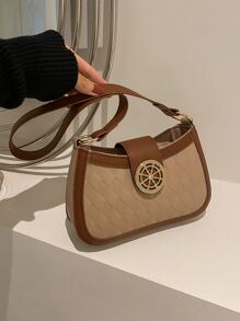 幾何浮雕金屬和水鑽裝飾撞色滾邊流浪包 - 彩色 - 查看 2