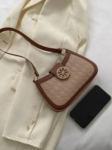 幾何浮雕金屬和水鑽裝飾撞色滾邊流浪包 - 彩色 - 查看 6