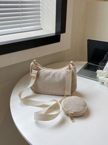 Minimalist Hobo Bag With Purse - Khaki - View 2
