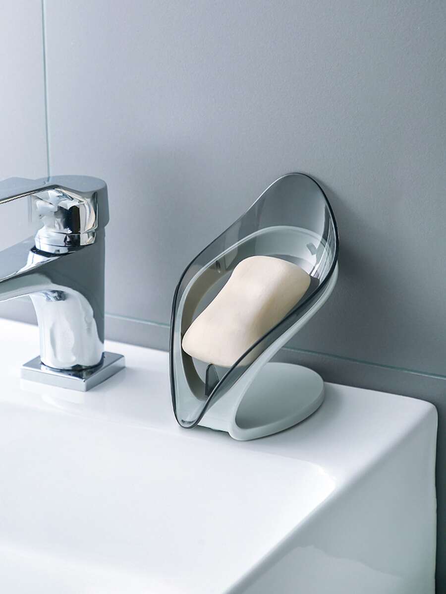 Leaf Shape Soap Box Drain Soap Holder Box Bathroom Shower Soap Holder Dish Storage Plate Tray Bathroom Supplies Bathroom Gadget - Grey - View 1