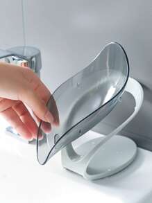 Leaf Shape Soap Box Drain Soap Holder Box Bathroom Shower Soap Holder Dish Storage Plate Tray Bathroom Supplies Bathroom Gadget - Grey - View 2