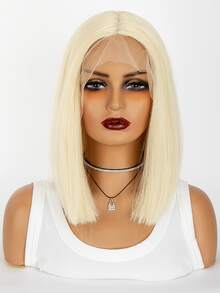 T-Part ren phía trước tóc giả tổng hợp ngắn thẳng - Màu be - Xem 3