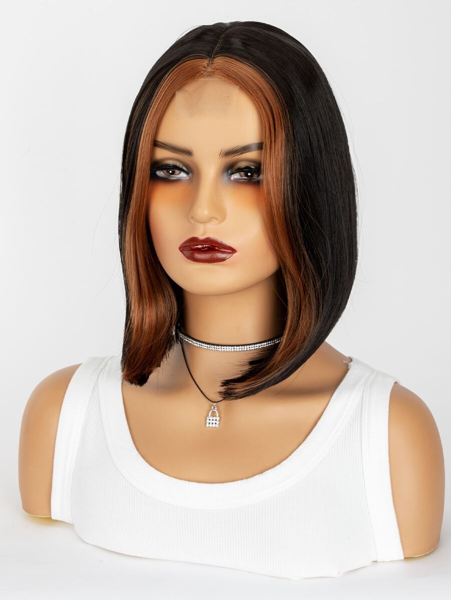 Ren phía trước hai tông màu tóc giả sợi tổng hợp ngắn thẳng - Nhiều màu - Xem 1