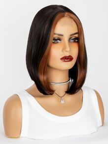 Ren phía trước hai tông màu tóc giả sợi tổng hợp ngắn thẳng - Nhiều màu - Xem 3