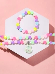 Niñas 2 piezas/set Set joya dibujos animados lindo con diseño de cabeza de conejo con cuenta para para decoración diaria - Multicolor - Ver 2