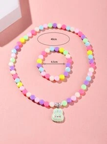 Niñas 2 piezas/set Set joya dibujos animados lindo con diseño de cabeza de conejo con cuenta para para decoración diaria - Multicolor - Ver 4