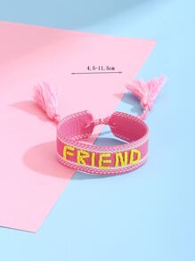 Girls Letter Embroidered Tassel Decor Bracelet - Pink - View 3