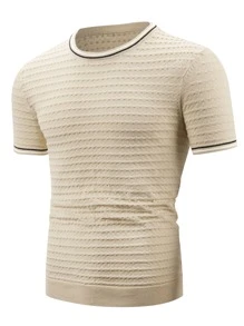 Manfinity Hombres Top de punto ribete de rayas - Albaricoque - Ver 1