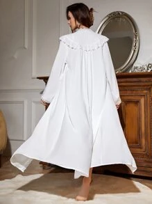 Bộ đồ ngủ Cami ren tương phản & Bộ đồ ngủ có thắt lưng Bộ màu trắng - trắng - Xem 2