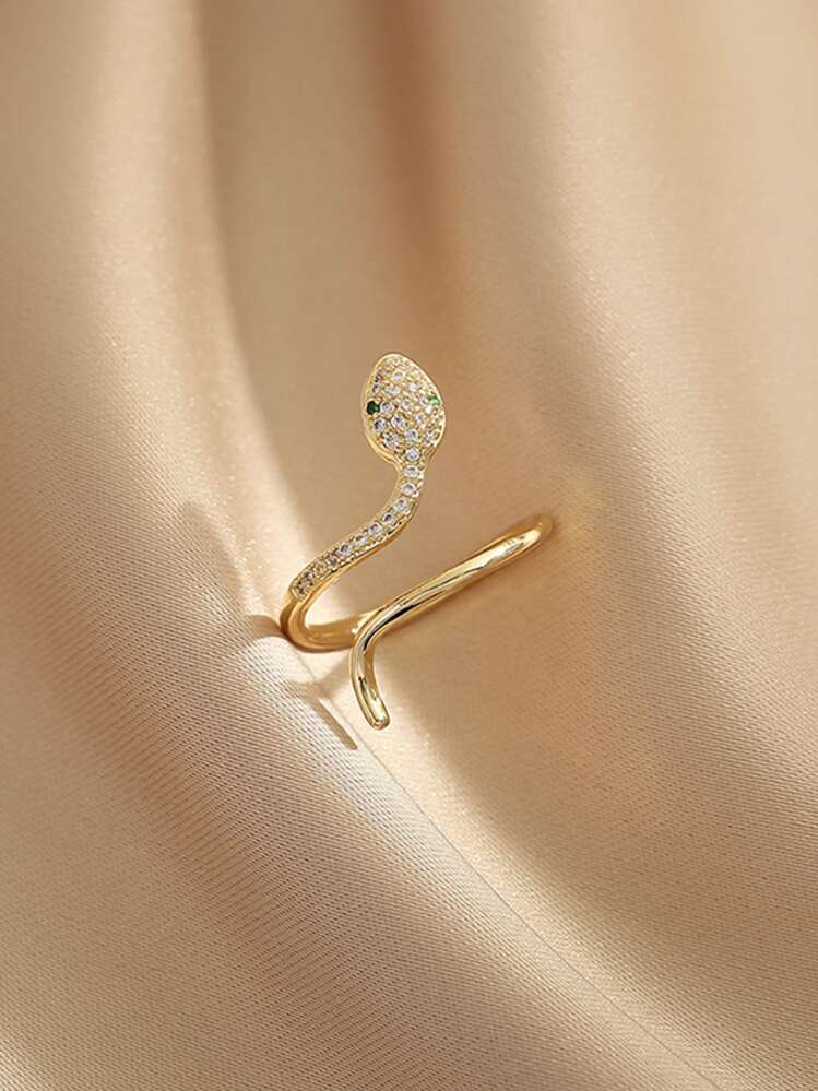 Rhinestone Decor Snake Design Ring - Yellow Gold - View 3