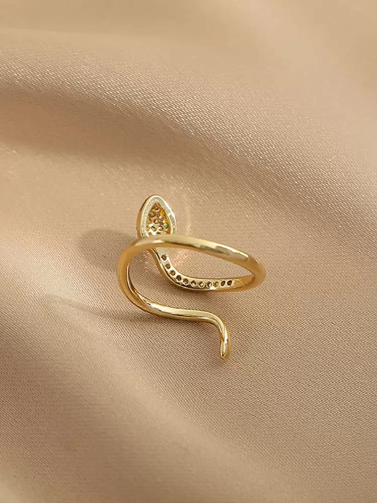 Rhinestone Decor Snake Design Ring - Yellow Gold - View 5