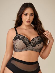 Plus Floral Lace Underwire Bra - Multicolor - View 4