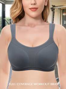 WINGSLOVE Plus Size Simple Solid Color Seamless Breathable Sports Bra - Dark Grey - View 4