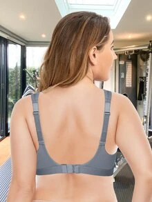 WINGSLOVE Plus Size Simple Solid Color Seamless Breathable Sports Bra - Dark Grey - View 6