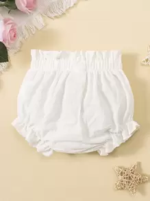 SHEIN 寶寶女孩荷葉邊纸袋腰短褲 - 白色 - 查看 1