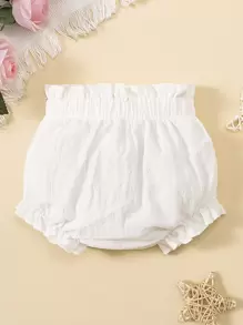 SHEIN 寶寶女孩荷葉邊纸袋腰短褲 - 白色 - 查看 2