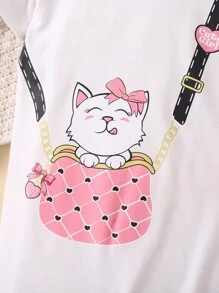 小女童卡通圖案T恤洋裝 - 白色 - 查看 5