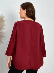 EMERY ROSE 大碼V領捲邊袖襯衫 - 酒紅色 - 查看 2